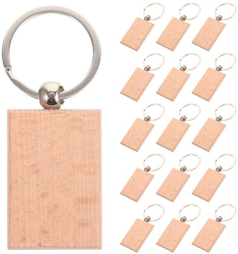 iplusmile 30pcs DIY Blank Wooden Keychains, Natural Wood Keyring Blanks for Crafting, Hand-Carved Wood Chip Key Chains Suitable for Custom Lettering and Decoration