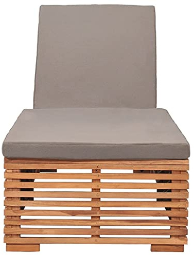 Genérico Tumbona con cojín Madera Maciza de Teca Gris Oscuro,Mobiliario,Muebles de jardín,Asientos de Exterior,Tumbonas,316038