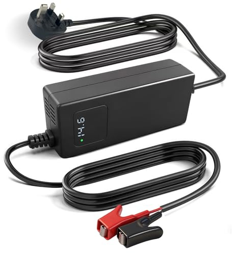 14.6V 5A LiFePO4 Battery Charger for 12V Lithium Batteries, Smart Iron Phosphate Charger with LED Voltage Display & Crocodile Clips, for RV, Marine, Solar, Off-Road and DIY Battery Packs