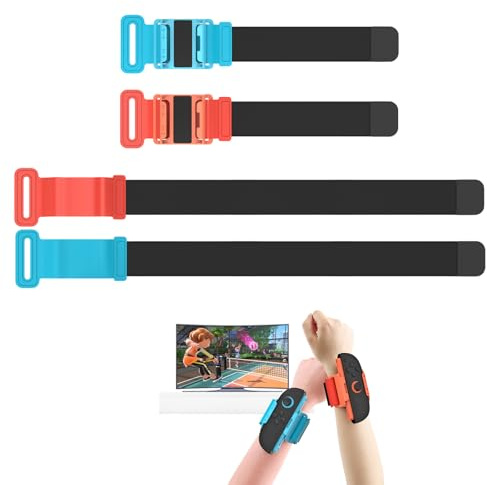 Tarqite Switch 2 Wrist Straps and Leg Straps, 4Pcs Adjustable Elastic Strap for Switch Controller, Two Size for Adults and Children (Red & Blue)