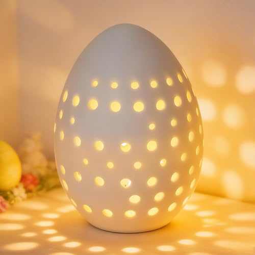 Ferakum Osterdeko Innen Ostereier Deko Led Osterbeleuchtung Lampe Keramik Nachtlicht,Led Ostereier mit Beleuchtet Teelicht Ostern Deko Eier Lichter,Leuchtendes Ostern Eier für Tischdekoration (01)