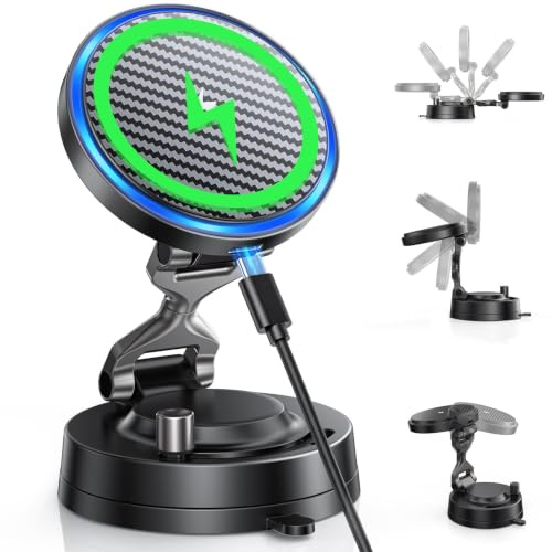 OANDYS for Magsafe Car Mount Charger 15W Fast Wireless Charging Magnetic Car Phone Holder, Strongest Vacuum Suction, Strongest Magnetic,360°Rotatable Stand for Phone 17-12 Pro Max Plus Air Series