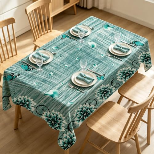 NIULAA Rechteckige Tischdecke 100x140cm Abwaschbar Wetterfest Blumen Muster | Gartentischdecke Wasserdicht ölabweisend Robuste Leinen Drinnen & Draußen Nutzbar Ideal für Küche Esszimmer Party Tisch Deko
