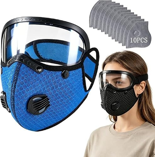 Collenatsy Reusable Carbon Filter Dust Mask with Adjustable Goggles, Anti-UV-5-Layer Filte with 10 Filters, Built for Woodworking