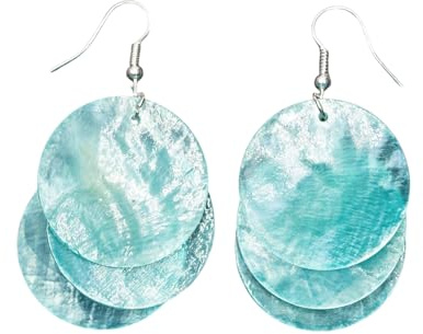 Miniblings Perlmutt Ohrringe Muschel blau türkis versilbert | In Berlin von Hand montierter Ohrschmuck, mit Perlmuttscheiben und Hippie