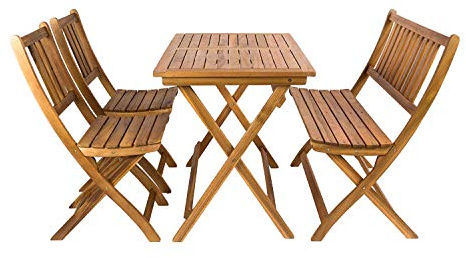 SAM 4 TLG. Akazien-Holz Gartengruppe Blossom, Sitzgruppe bestehend zusammenklappbares Gartenmöbel, 4 TLG. Gartengruppe Blossom Braun 1 x Tisch, 2 x Stuhl, 1 x Bank