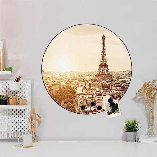 banjado Magnettafel Ø 47cm Schwarz - Magnetwand aus Metall - Magnetpinnwand als Memoboard - Pinnwand Magnettafel Küche, Büro, Kinderzimmer inkl. 4 Magnete & Montageset - Dächer Von Paris