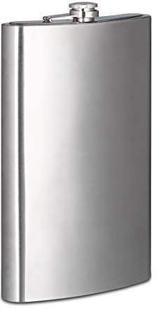 Relaxdays 2X Flachmann aus Edelstahl, Riesen Flachmann mit 1800 ml Fassungsvolumen, Taschenflasche 200 ml, für unterwegs, Silber