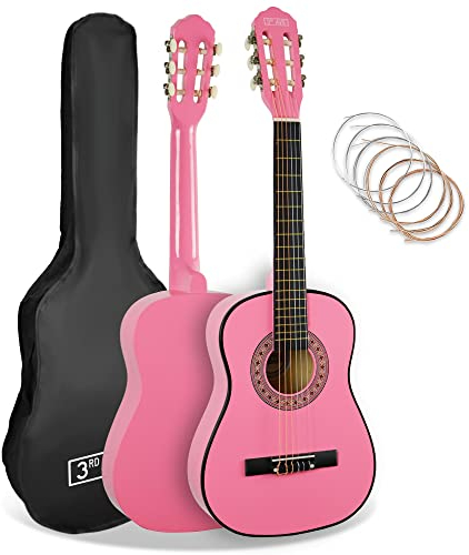3rd Avenue Pacchetto Per Principianti Con Corde In Nylon Spagnole Per Chitarra Classica Da 1/2 Misura Per Bambini – 6 Mesi Di Lezioni Gratuite, Borsa, Corde – Rosa