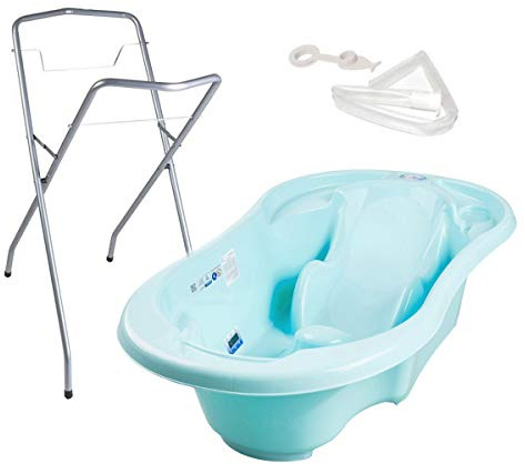 Baignoire bébé avec réducteur et thermomètre intégrés Bleu + Pied + Tuyau