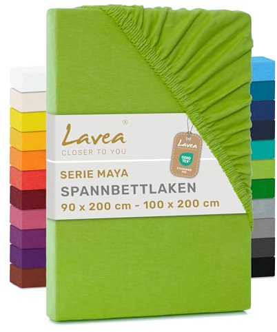 Lavea® Lenzuolo con Angoli Singolo 90x200 cm - 100% Cotone Morbido e Traspirante - per Materassi alti fino a 20 cm - con Elastico in Jersey - Verde mela