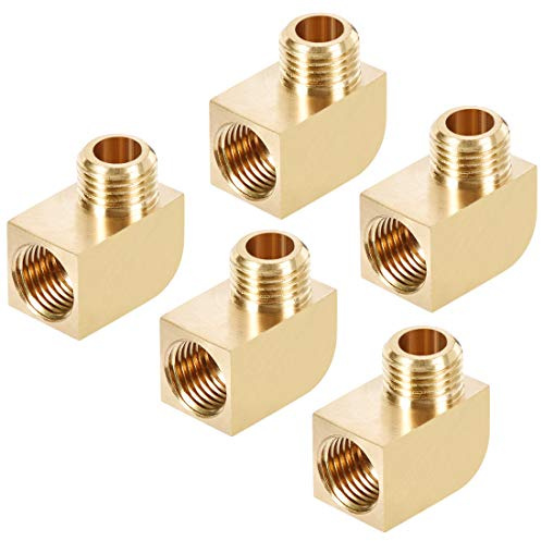 sourcing map 5 Stück Rohrverschraubung 90 Grad M10 Stecker x M10 Buchse | Stangenmaterial Einschraubverbindung, Messing