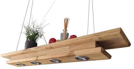 FRIESENLICHT WITTA LED Hängelampe Leuchte Esszimmer Pendelleuchte holz aus massiver Eiche Dimmbar Massiv (100 cm mit 3 Spots) …
