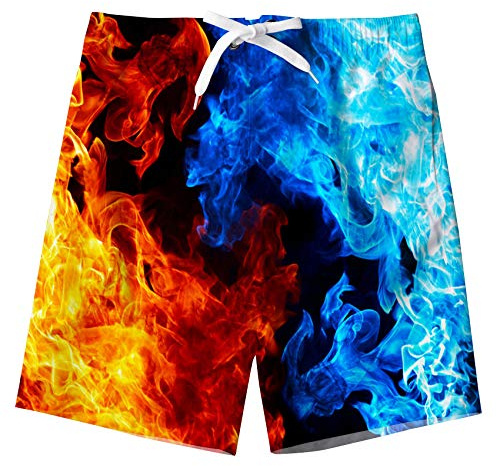 Kids4ever Swimming Trunks Boys Funny Galaxy Fire 3D Printed Swimming Shorts Quick Dry Beach Boardshorts with Side Pockets 9-10 Years