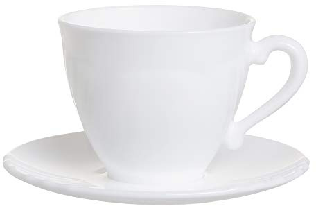 Luminarc Cadix White 18pc Opal Glass Dinner Set Dinnerware Tableware Plates (12pc Cup & Saucer Set)
