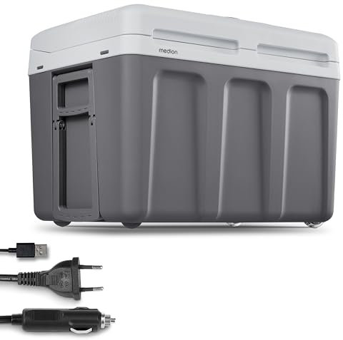 MEDION Nevera portátil con función de Calor (eléctrica, 2 en 1, refrigeración y Calentamiento, 40 litros, conexión 3 en 1, 5 V USB, 230 V y Adaptador para Coche de 12 V, para Coche, camión, Camping