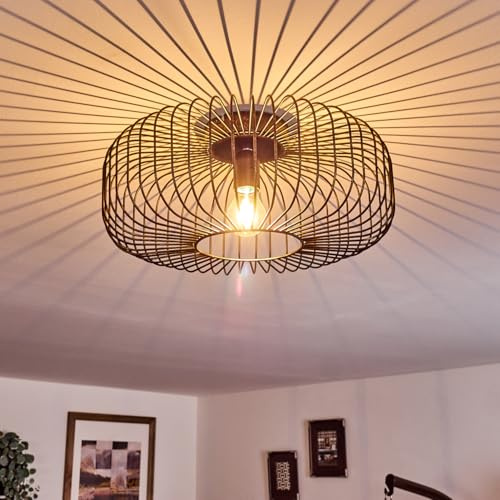 HOFSTEIN Deckenleuchte Wemude, runde Deckenlampe für Wohnzimmer - Moderne Vintage Lampe aus Metall Schwarz-Gold, 1-flammig, E27-Fassung, Rasterleuchte mit Spannendem Lichteffekt, Durchmesser 40 cm