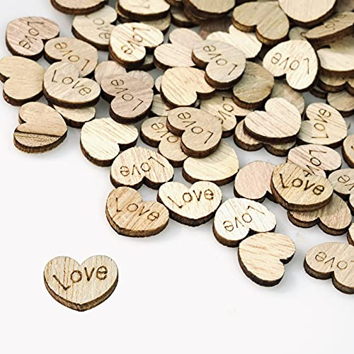 Lystaii 400pcs Rustic Wooden Love Heart Wedding Table Scatter Decoration Engraved Natural Wood Heart Table Confetti DIY Manual Patch for Crafts Wedding Engagement Bridal Shower Party