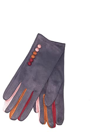 Vera Tucci 'Margot' Ladies' Gloves Suede Feel Touch Screen Multi Coloured Fingers G05 - DARK GREY, SMALL