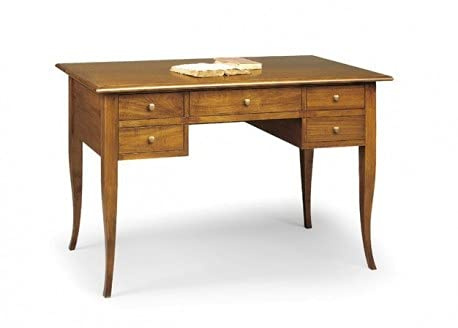 Mar.c.a. Design - Scrivania Arte Povera in Legno 107x55x78 cm 5 Cassetti - Scrittoio Vintage con Gambe a Sciabola Made in Italy