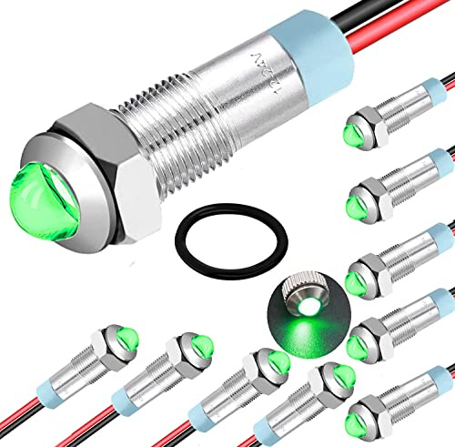 RUNCCI-YUN 10 pezzi 12V-24V 6mm LED Pannello Pilota Cruscotto Spia Indicatore Lampada Auto Furgone Barca Indicatore Luminoso Lampada Pilota Cruscotto Lampadine Direzionale(VERDE)