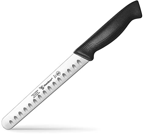 Humbee Carving Knife 8-Inch with Razor Sharp Granton Edge for Turkey, Ham, Meat Slicing and Cutting – NSF Certified, German Stainless Steel Blade, Black