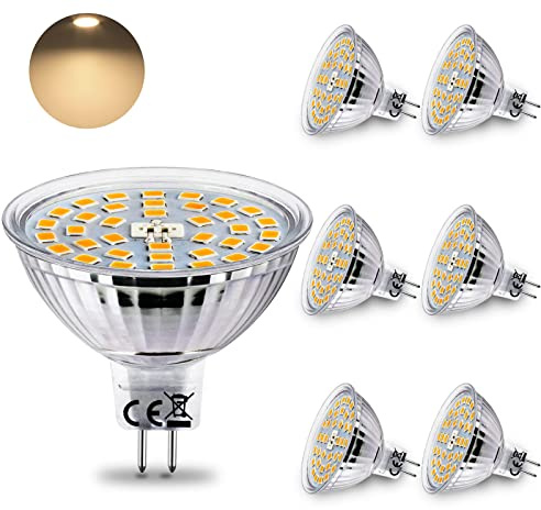HiBay 6X MR16 LED Bulbs 4W Warm White 3000K | GU5.3 Bi-Pin Spot Light, Replace 35W Halogen Light Bulbs, AC/DC 12V, 400lm Spotlights