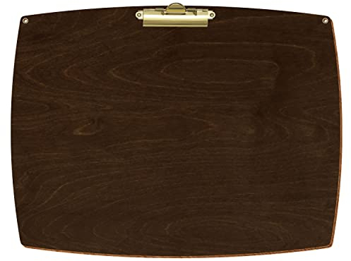 Bütic Holz Klemmbrett konvex Walnuss für DIN A3 A4 A5 A6 mit 2 Ösen aus 3 mm starkem Birkensperrholz mit Klarlack versiegelt, Format:A3 quer, Klemme:Zahnklemme gold