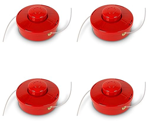 EBERTH 4X Fadenkopf (4 Stück), Gewinde M10 x 1,25 Links, Drahtstärke 3mm, Drahtlänge 2,3m, mit Tippautomatik, Fadenschneider Ersatzteil für Rasentrimmer Freischneider Motorsense, Fadenspule 4er Pack