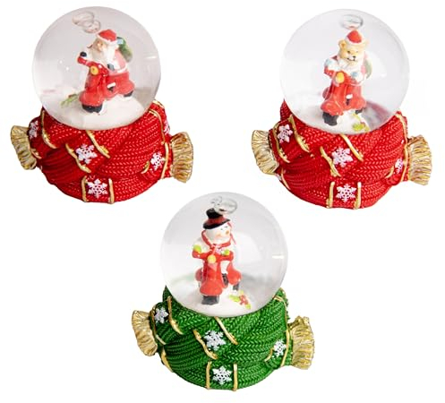 Mini palla di neve natalizia con palla d'acqua e neve a cupola con Babbo Natale, renna, pupazzo di neve scena in resina sciarpa design base- 5,5 x 7 cm – Decorazioni natalizie da tavolo per caminetto