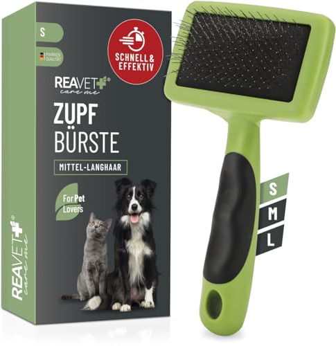 TESTURTEIL SEHR GUT 05/24 ReaVET Hundebürste, Katzenbürste, Zupfbürste für Langhaar Hunde & Katzen I Kleine Rassen I Entfernt sanft Unterwolle, Verfilzungen & Knoten I Haustier Bürsten