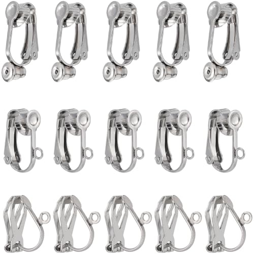 SUNNYCLUE 30 Stück 3 Stile Edelstahl Ohrring Clips Silberne Ohrring Konverter Mit 30 Stück Silikon Ohrring Pads Einfache Offene Schlaufe Clip On Ohrring Konverter Für Nicht Durchstochene Ohren DIY Han