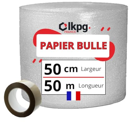 Rouleau de papier bulle de 50 mètres x 50 cm Idéal Déménagement ou Expédition Conçu en France pour une Protection Maximale (1RLX-PB50X05CM+1ADH)