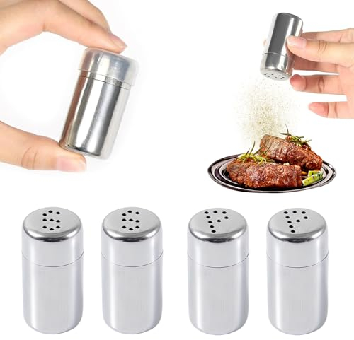 Salz und Pfeffer Streuer Set 4-teilig, Salzstreuer klein, 5ml Gewürzflasche Salzstreuer mini, Edelstahl Pfefferglas mit Deckel S/P-förmigen Löchern, für Bento Box,Home,Outdoor Grill