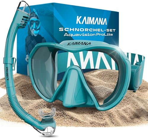 Das Neue KAIMANA® AquaVision Prolite Schnorchelset für Erwachsene inkl. Tragetasche, Bequeme Taucherbrille Erwachsene, Alternative zur Schnorchelmaske, Taucherbrille mit Stoffband/Silikonstrap