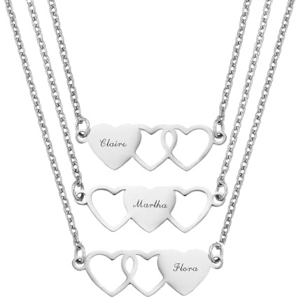 INBLUE Personalizzato Cuore Abbinata Collana Nome Personalizzato 2/3/4 Pezzi Set di Collana in Acciaio Inox a Forma di Cuore per Sorelle Amicizia Regalo Gioielli per Donne