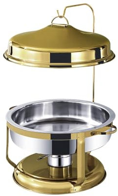 Sharplace Buffet-Speisenwärmer, runder Chafing Dish, stabile Speisepfanne, Chafing Dish, Buffet-Set für Bankett, Suppen, Suppentöpfe, Küche, Urlaub, Gold 4.5 l
