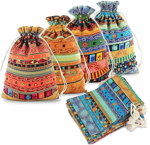 DHSWNNG Jutesäckchen Klein, 20 Stück Ethno-Stil Jute Beutel 10 x 15cm Baumwolle Säckchen mit Kordelzug Geschenksäckchen Schmuckbeutel für Schmuck Lavendel Hochzeit