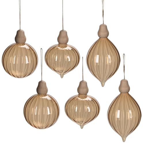 Weihnachtsbaumschuck 6er Set Weihnachtskugeln aus Glas - Braune Christbaumschmuck Deko Fensterdeko Weihnachtsbaumschmuck zum Aufhängen - Ausgefallene Weihnachtsbaumkugeln Dekohänger Weihnachtsschmuck