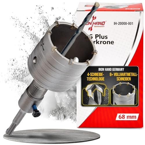 Ironhand Germany - Bohrkrone 68 mm - präzises, stabiles Bohren - Zentrierbohrer mit 4 Schneiden - geeignet für Mauerwerk, Beton, Sandstein - hammerschlagfest