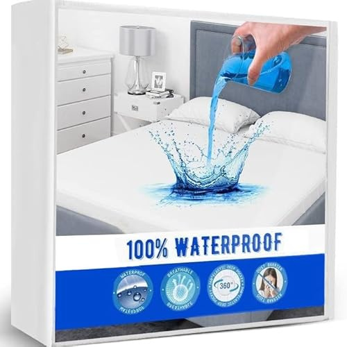 ZZZMRH Waterproof Mattress Protector Single Bed Extra Deep 30cm Fitted Skirt Waterproof Bed Cover Anti Allergy Single Mattress Protector, Terry Towel Fitted Mattress Cover- Single(90x190+30cm)