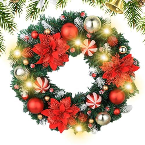 Großer Weihnachtskranz, Weihnachtskranz Außen | Beleuchteter Weihnachtskranz - 40,6 cm Weihnachtskranz beleuchteter Weihnachtskranz für den Außenbereich Haus und Garten