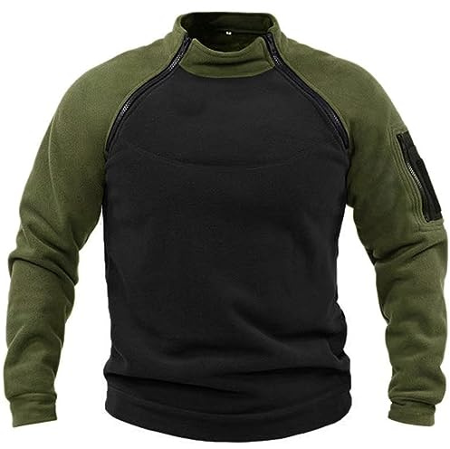 Fleece Pullover Men's Workout Military Tactical Mock Neck Pullover UK Winter Outdoor Sport Fleece Long Sleeve Sweatshirts Combat Fleece Jacket Jumper Sweater Tops Green M
