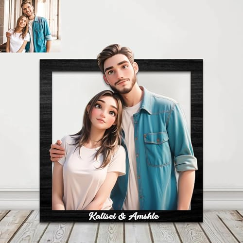 Foto de estilo de dibujos animados 3D personalizada logotipo de marco de madera, foto de familia personalizada retrato de dibujos animados 3D regalo de marco de dibujos animados (style03)