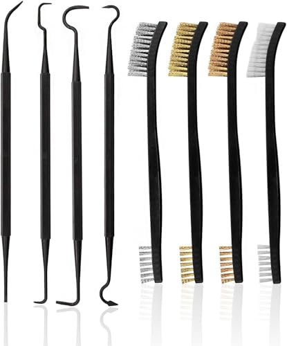 Flycppo Brosse Laiton 7 Pièces Brosses Métalliques,Petites Brosses de Nettoyage en Double Face,Brosse Acier Inoxydable,Avec 4 Crochets à Double Extrémité pour Cuisine,Salle de Bain,Coin