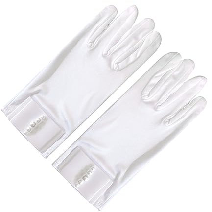 MOBUTOFU 1paar Damen Satin Handschuhe Mit Schleife Und Perlen Elegante Hochzeits Und Brauthandschuhe Elastisch Und Bequem Für Besondere Anlässe Und Kostümpartys Weiß