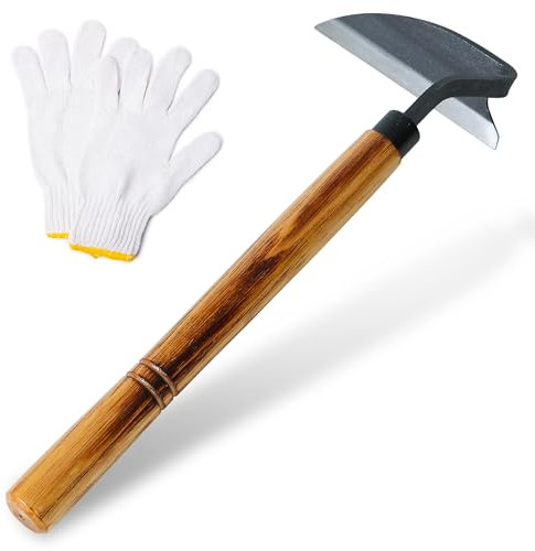 Ucatcher Japanese Hand Weeding Hoe Patio Weed Remover Tool 34cm Hand Weeding Hoe High-Carbon Steel Gardening Tools One-Piece Molding Garden Hoes with Solid Wood Handle for Weeding
