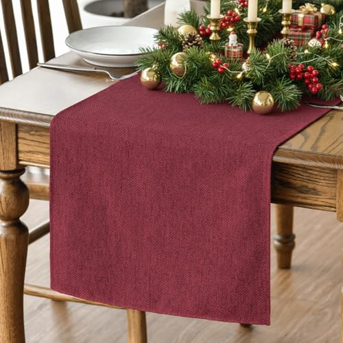 Artoid Mode Burgunderrot Weihnachten Tischläufer 40x140 cm | Saisonal Winter Abwaschbar Küche Esstisch Tisch Dekoration Drinnen Urlaub Party Dekor