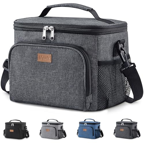 Lifewit Isolerad Lunchväska för Män, Återanvändbar Lunchbag för Kvinnor, Bärbar Kylväska Frys Mjuk Väska Läckagesäker med Justerbar Axelrem för Vuxna för Arbete/Picknick, Mörkgrå, 15L