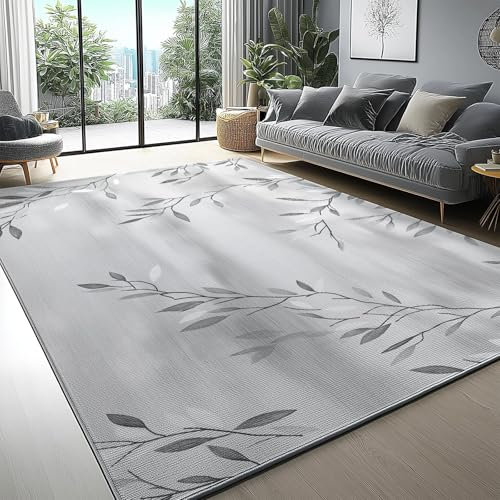 Tappeto Antiscivolo con Retro in TPR Minimalismo Piante Salice Tema per Camera da Letto Sala da Pranzo, Morbido Cashmere Superfine Antiscivolo Tappeto Soggiorno 100 x 150 cm, Bianco